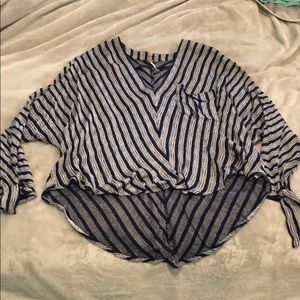 navy blue and white blouse